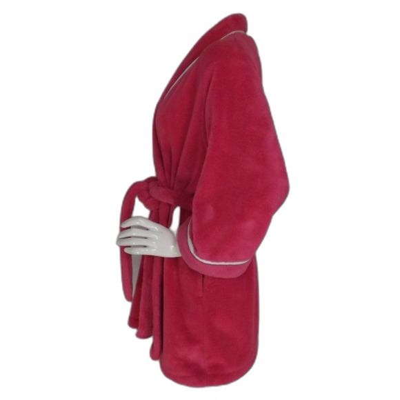 KATE SPADE Plush Robe, M, Bold Pink, Wrap Front, Sash Belt, Fuzzy, Washable - Picture 10 of 14